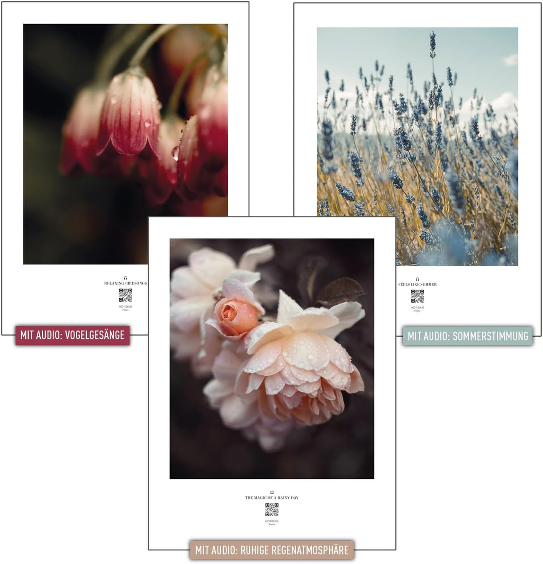 VALINA HÖRBAR RELAX | Hörbild | 3er-Set | Blumen | Poster Poster / Papier 30cm x 40cm, Poster / Papi