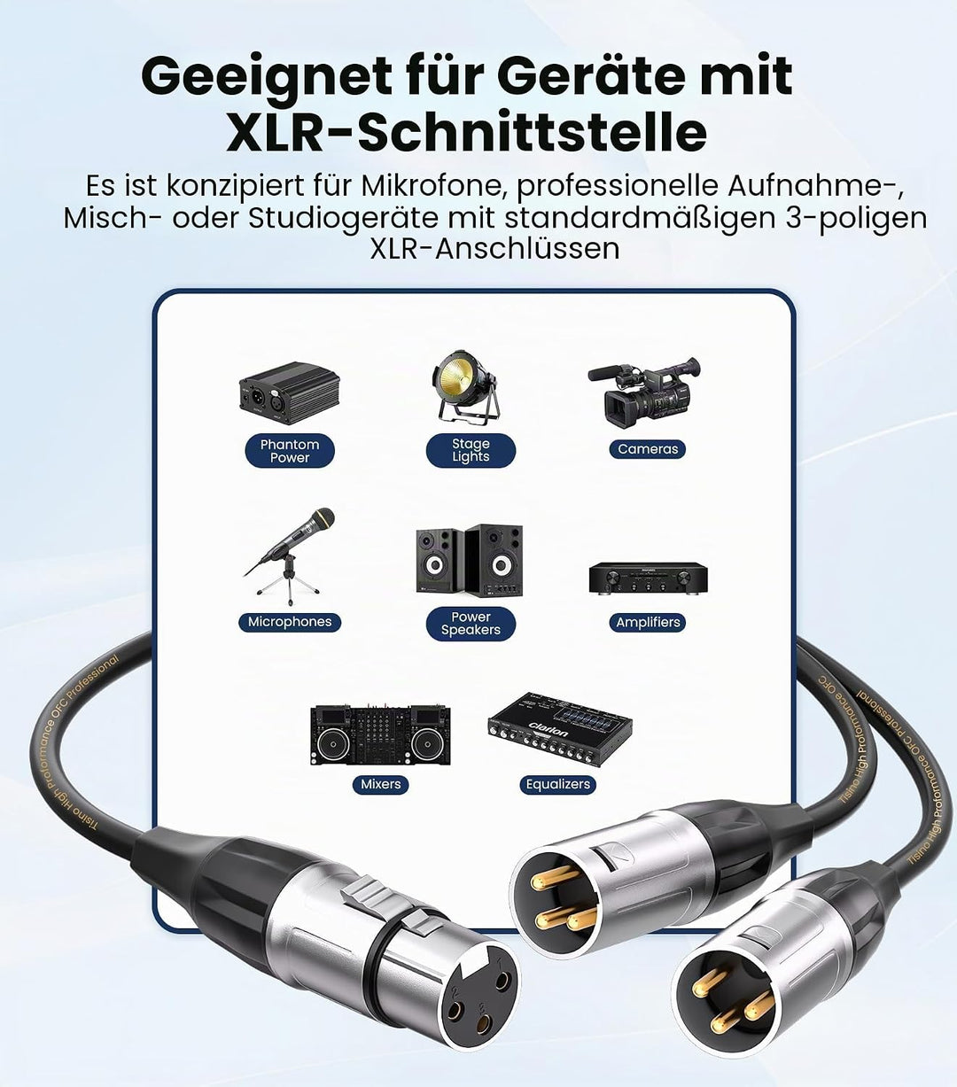 Tisino Balanced XLR Splitter Kabel, 1 Buchse auf 2 Stecker Patch Mikrofonkabel XLR Y Splitter Kabel