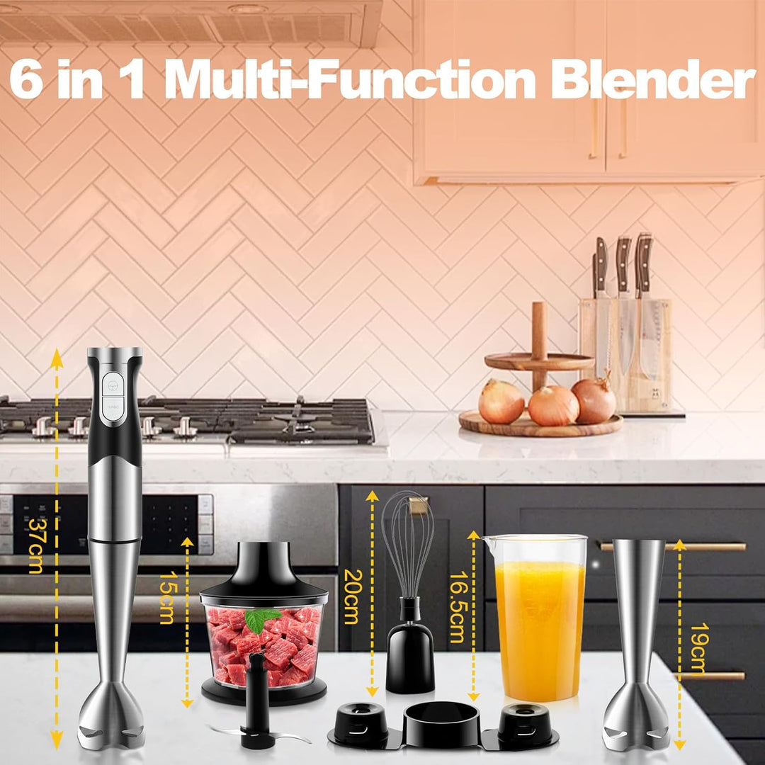 NWOUIIAY Handmixer Stabmixer Elektrischer 6-in-1 1200W Edelstahl Pürierstab mit 600ml Messbecher,Ede
