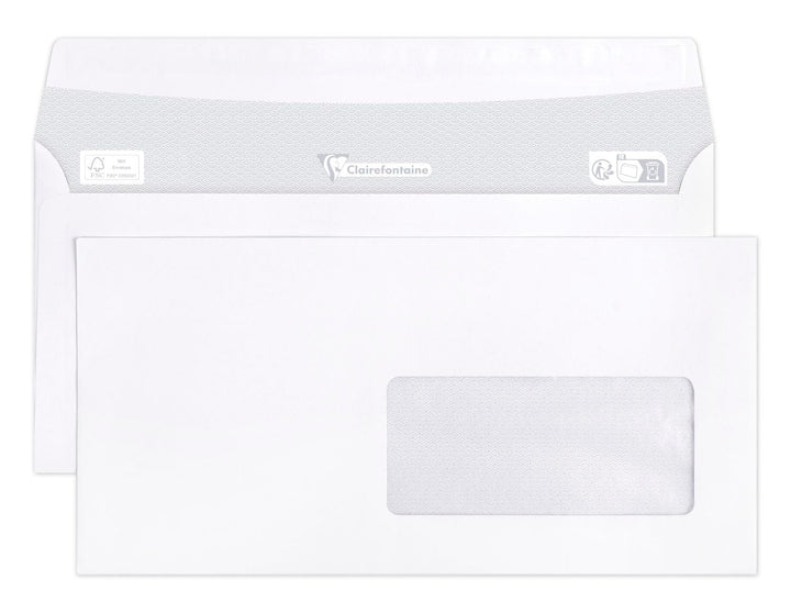 Clairefontaine 10935C - Karton mit 500 Umschlägen DL-110x220mm, selbstklebend, 90g, mit Sichtfenster