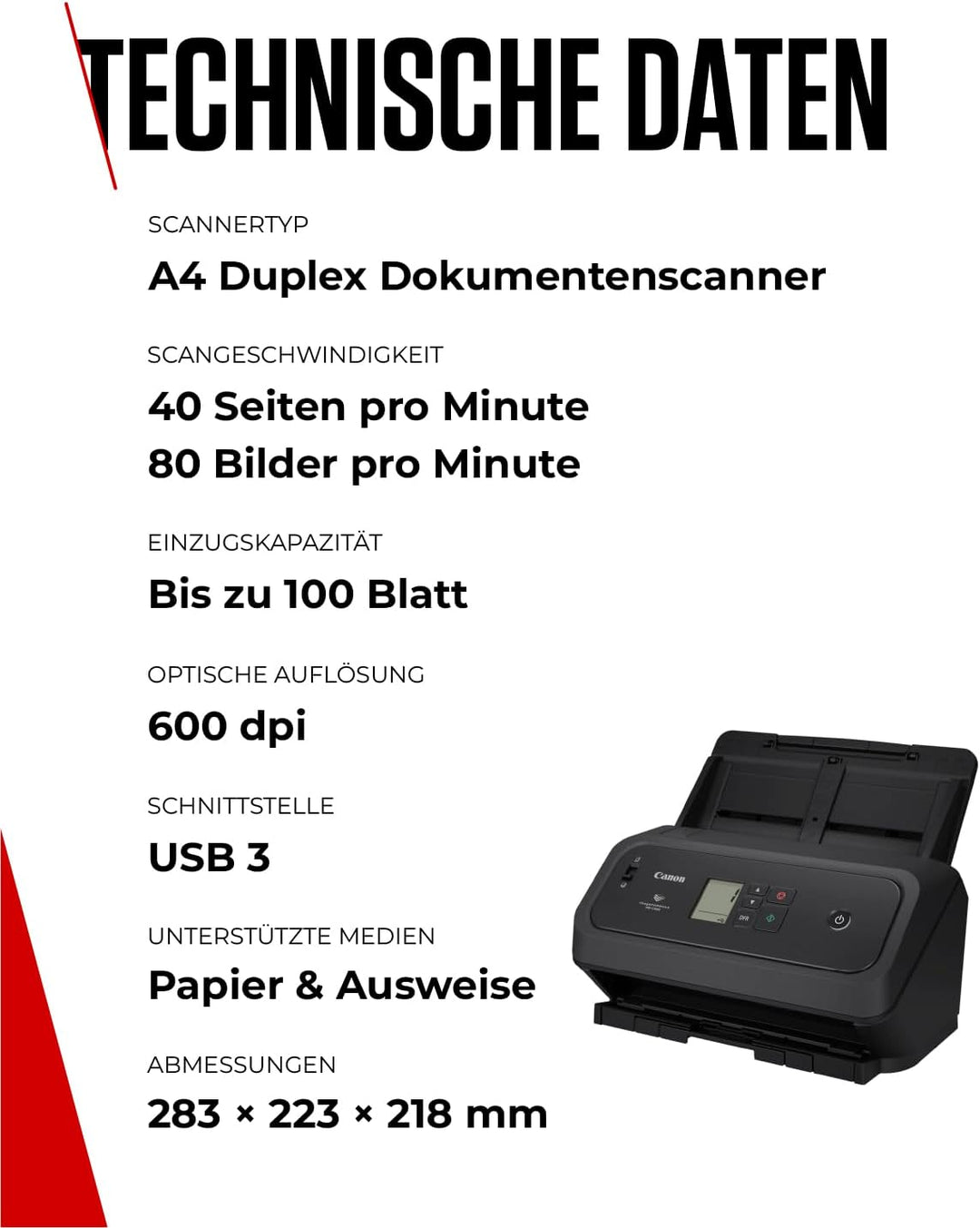 Canon imageFORMULA DR-C340 A4 Dokumentenscanner – Kompaktes Design & erweiterte Bildverarbeitung für