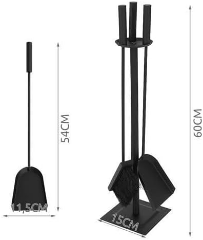 Kaminbesteck Kaminzubehör Set Kaminwerkzeug Ofenbesteck Schwarz 4-in-1-Set mit Besen, Schaufel, Eise