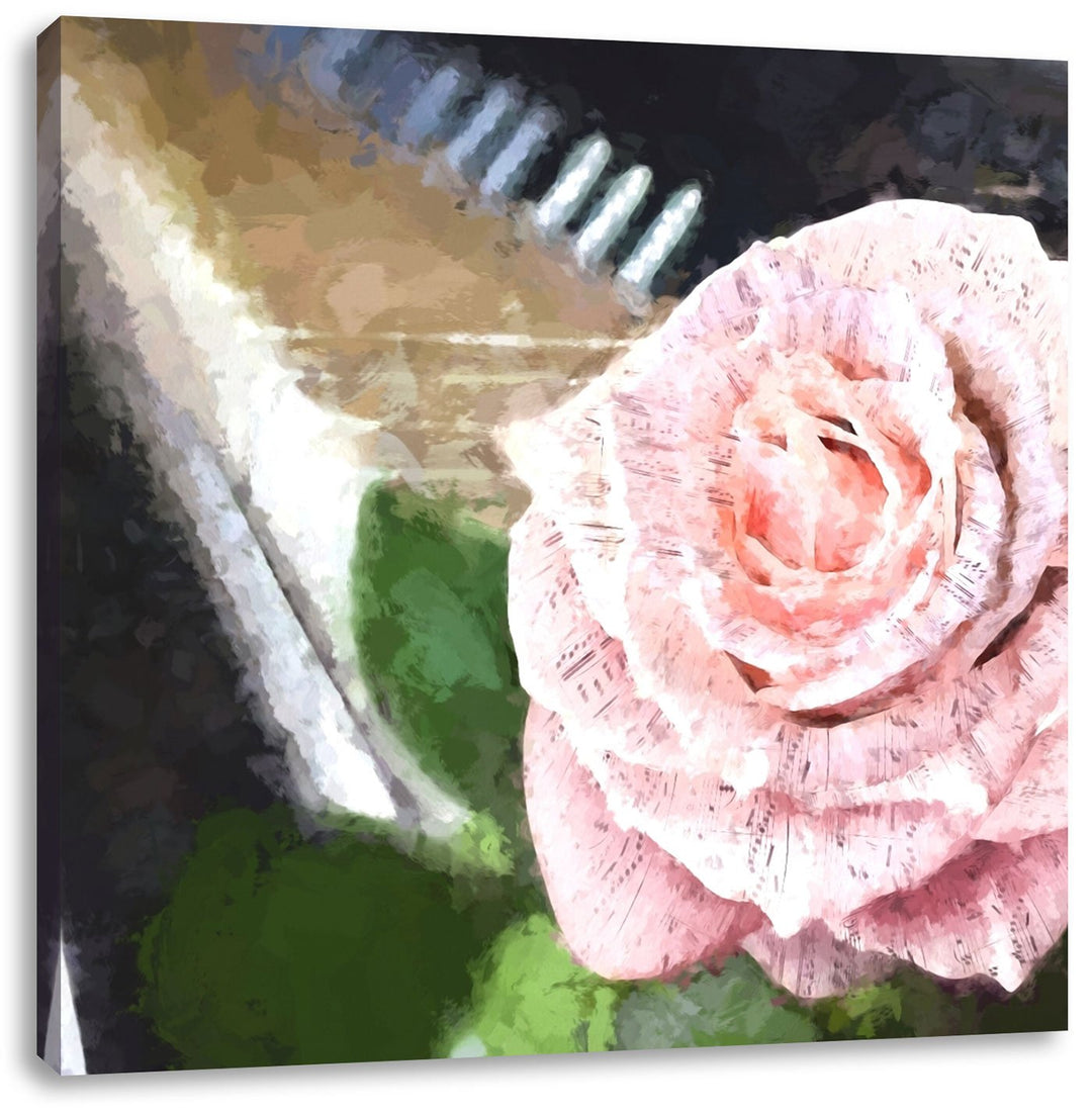 Noten auf Rosenblätter, Format: 70x70 auf Leinwand, XXL riesige Bilder fertig gerahmt mit Keilrahmen