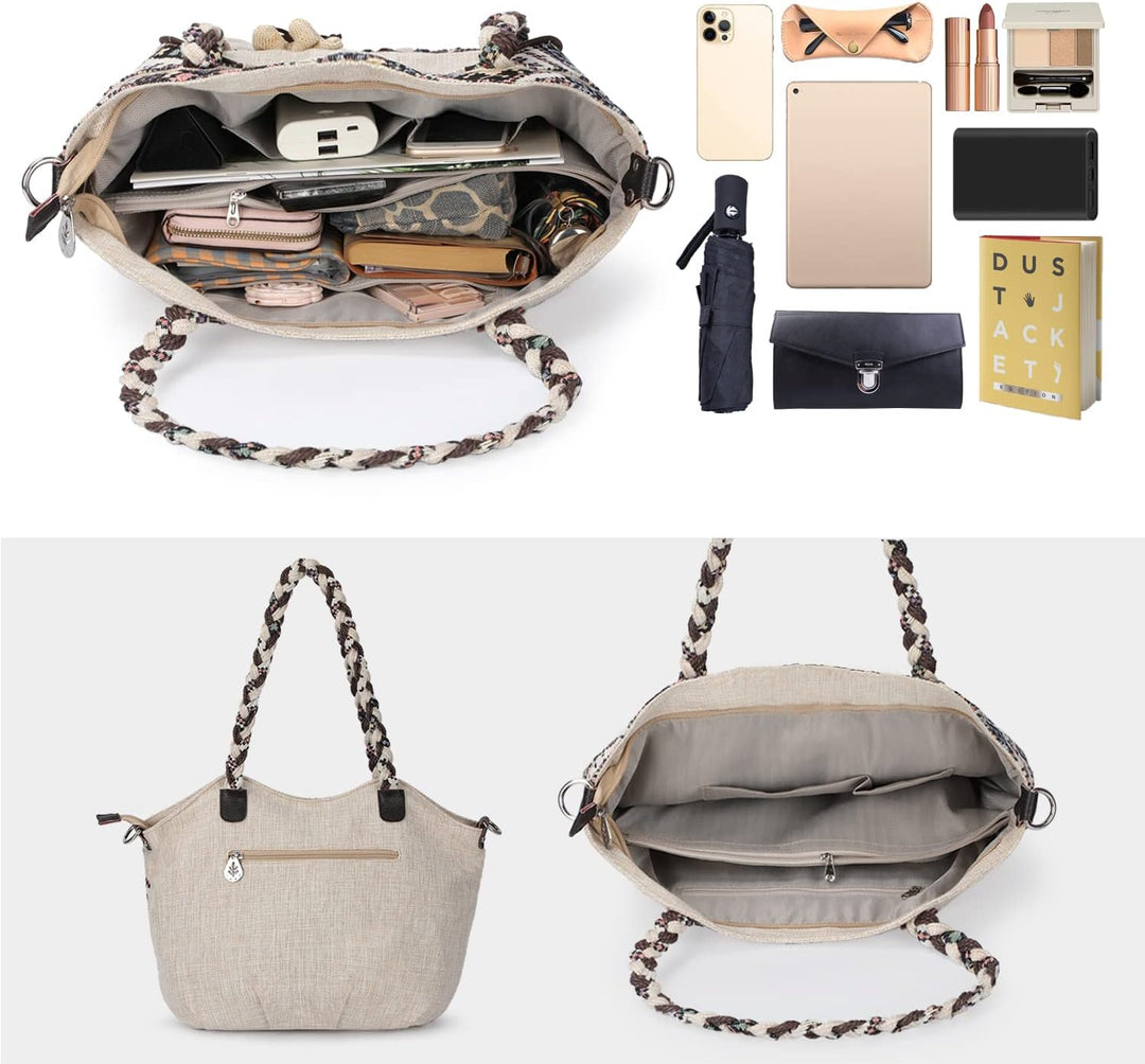 Boho Ethnische Umhängetasche, Hobo Umhängetasche, Damen-Leinentasche mit verstellbarem langem Schult