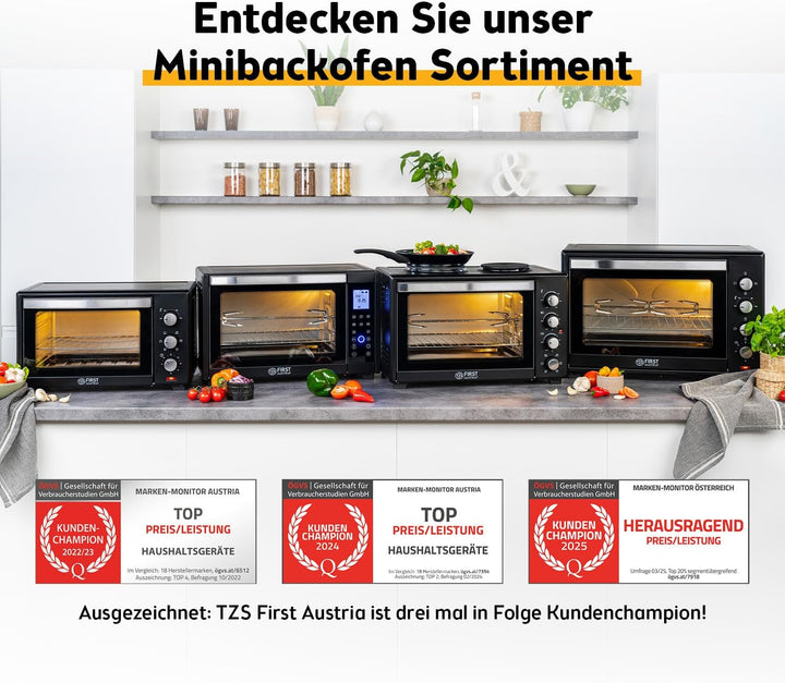 TZS First Austria Minibackofen, 30L, 1600 Watt, Digitalanzeige, kompakter Elektroofen für den Tischg