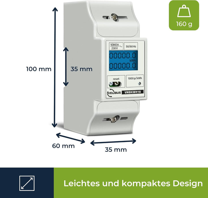 VELLEMAN - EMDIN02 Einphasiges Kwh-Messgerät Für Hutschienenmontage-2 Module, 230 V 167205