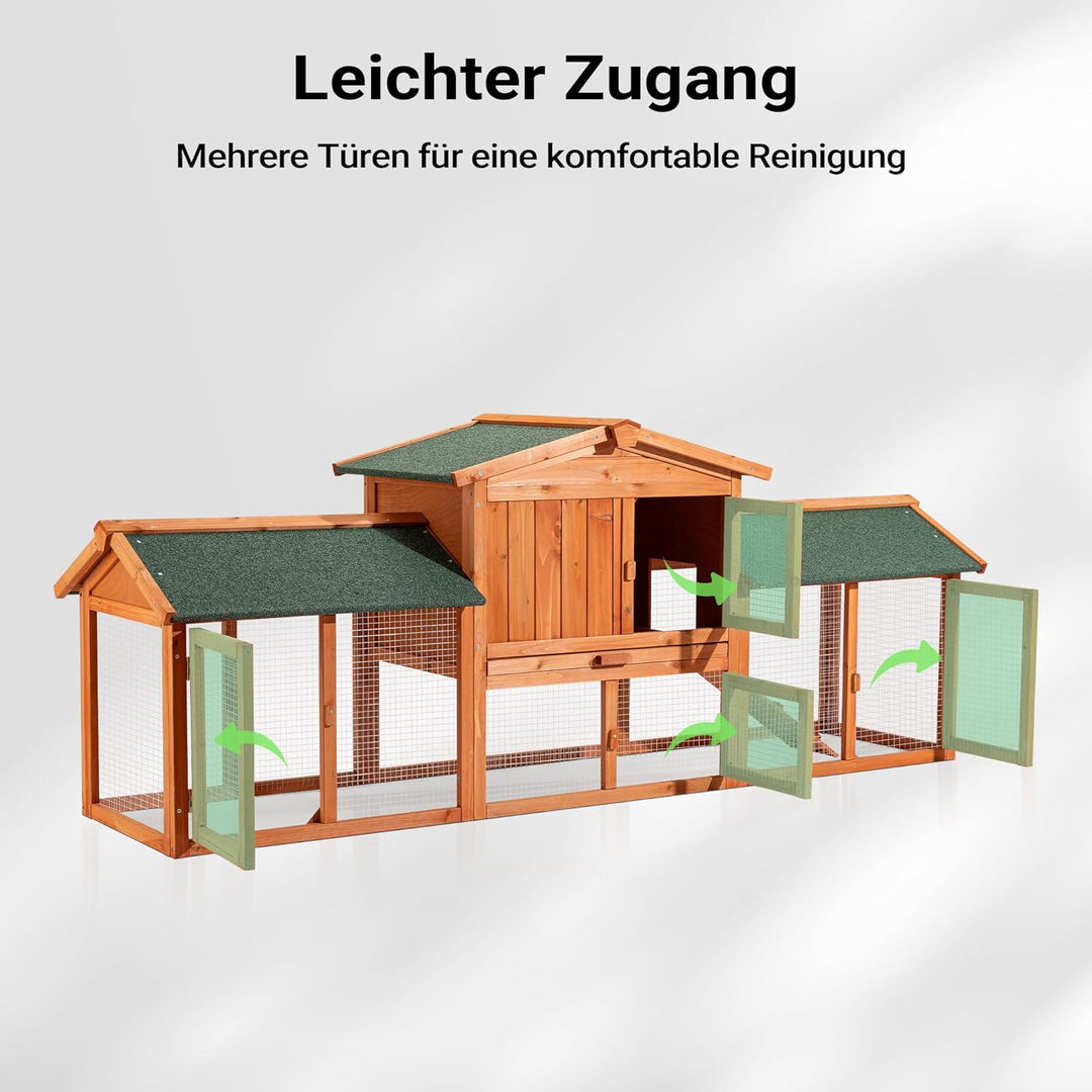 Wiltec XXL Hasenstall 2110 x 530 x 835 mm mit Freilaufgehege und erhöhtem Unterschlupf aus Kiefernho
