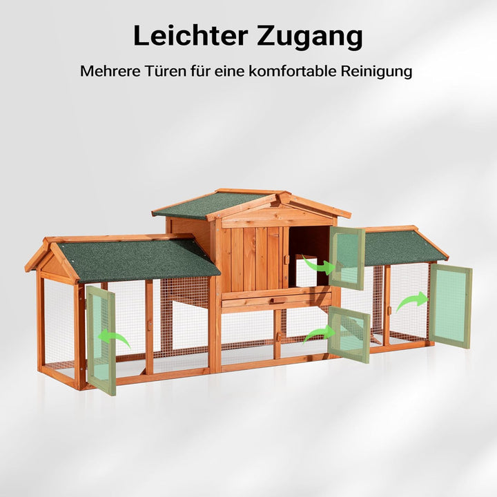 Wiltec XXL Hasenstall 2110 x 530 x 835 mm mit Freilaufgehege und erhöhtem Unterschlupf aus Kiefernho