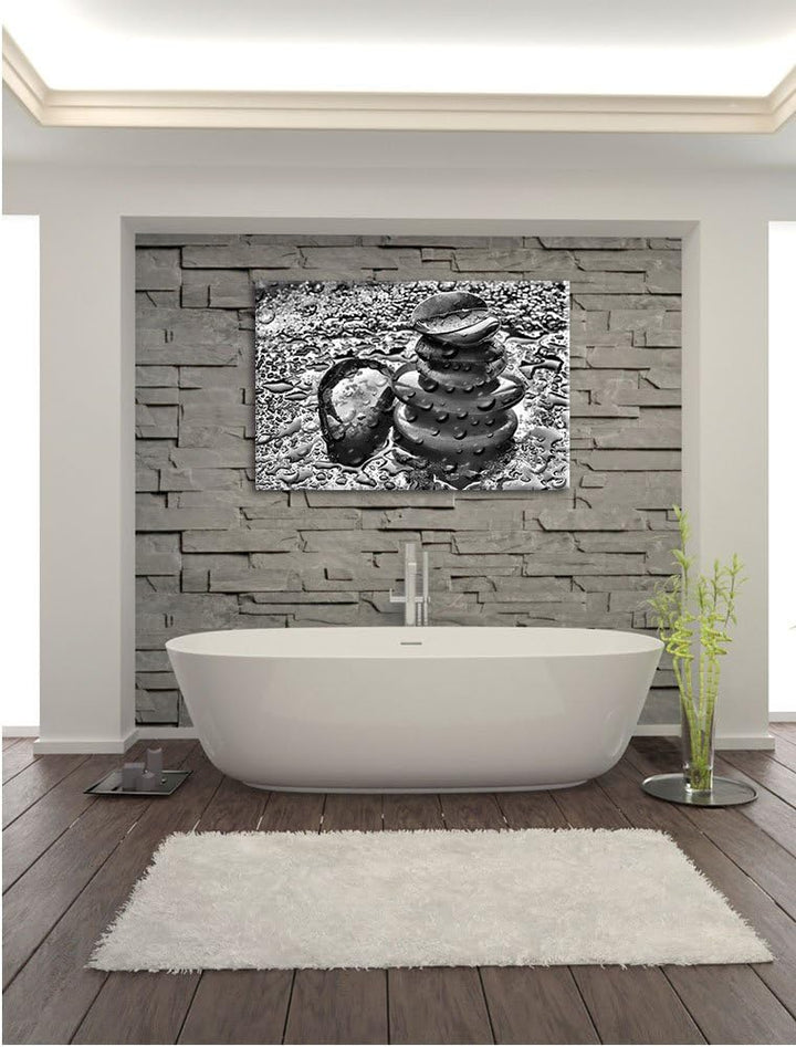 Pixxprint Zensteinturm im Regen als Leinwandbild/Grösse: 100x70 / Wandbild/Kunstdruck/fertig bespann