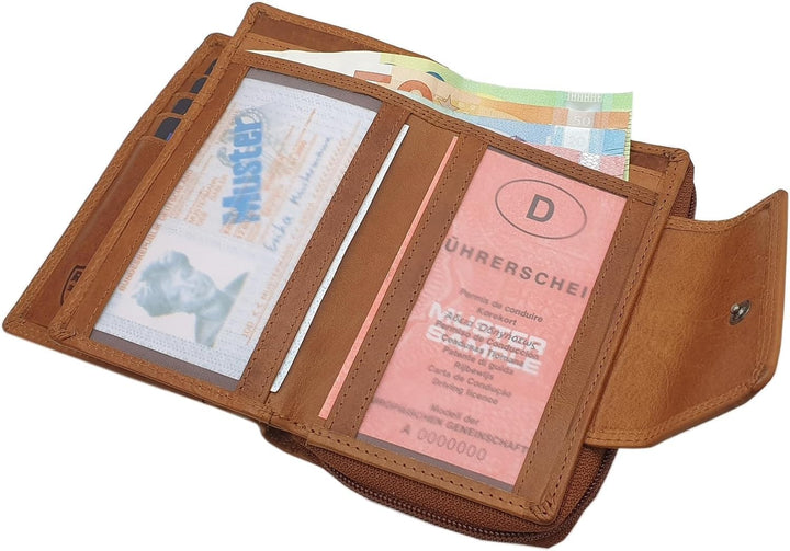 Echt Rindleder Damen Geldbörse/Geldbeutel/Portemonnaie/Geldtasche/Portmonee in Hochformat mit Schmet