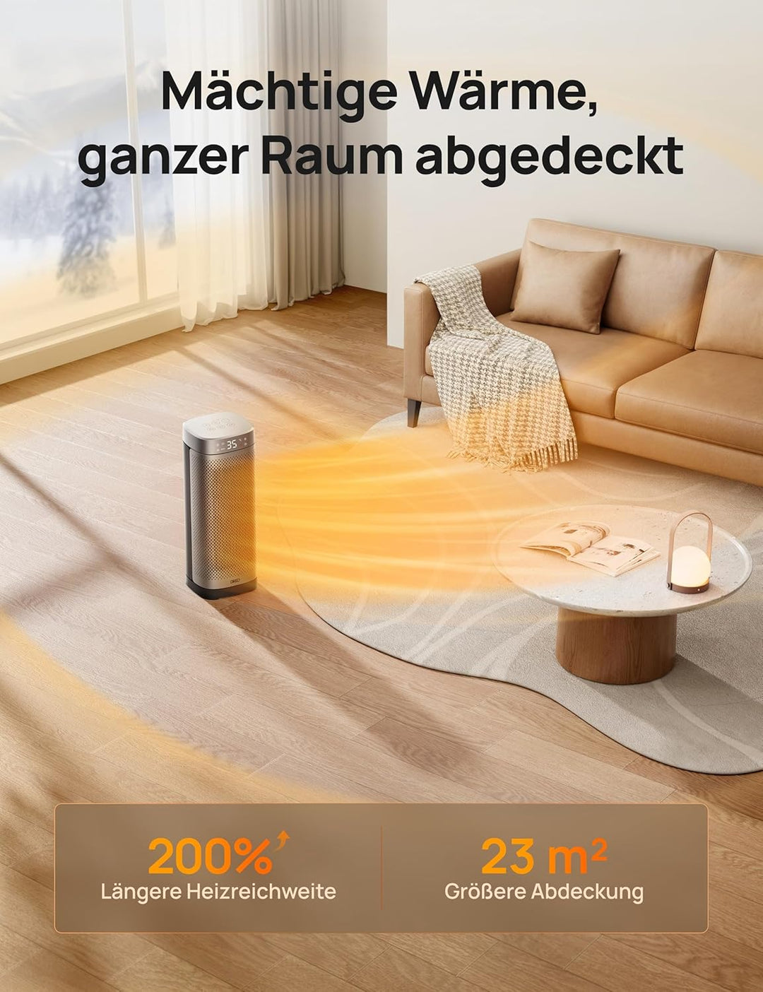 DREO Heizlüfter Energiesparend Leise, 2000W Keramik Heizung mit Thermostat, 12-Std-Timer, 3 Modi, 70