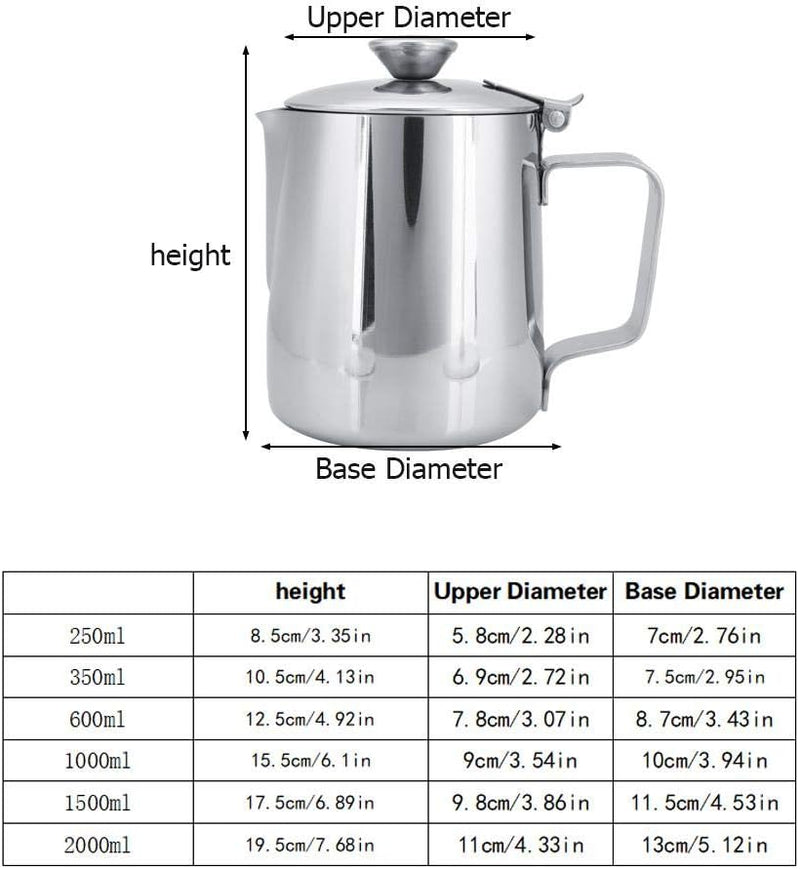 Nikou Schaumbecher, Edelstahl Kaffeetasse Becher Milch Schaumkrug Krug mit Deckel für Latte Coffee A