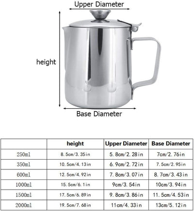 Nikou Milchkännchen Edelstahl, Milchkanne mit Deckel Schaumbecher, Coffee Barista Kaffeetasse Becher