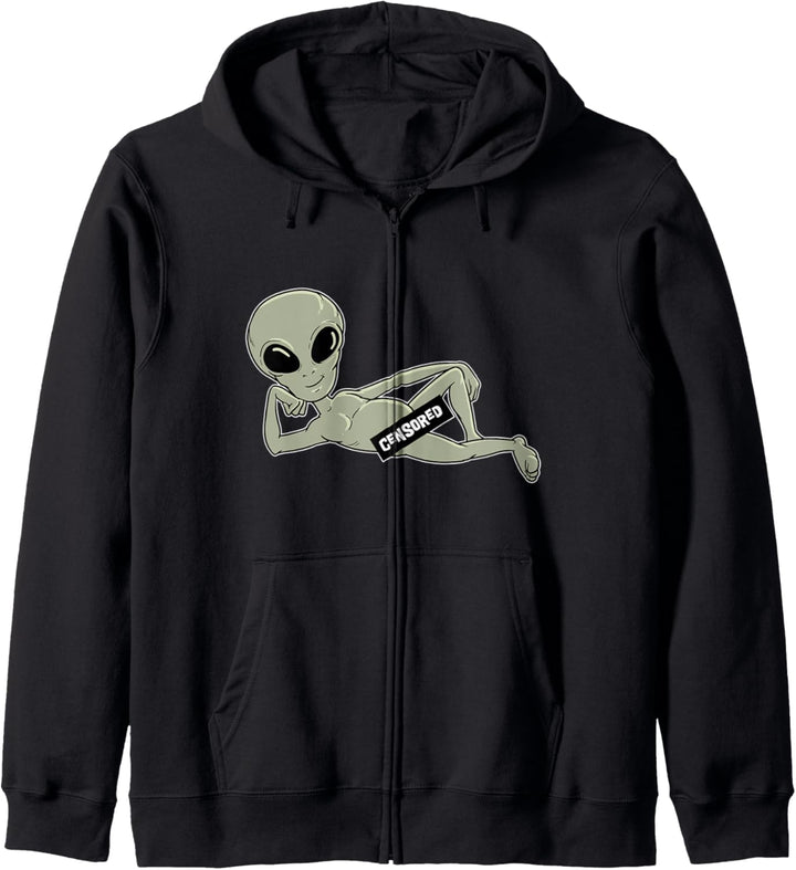 Lustiges Alien Nackt Nudist Zensiert Nackter Ausserirdischer Kapuzenjacke