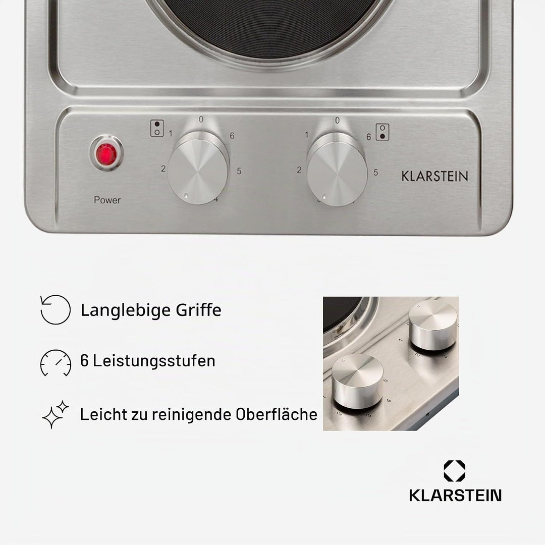 Klarstein Appetito Massekochfeld Einbau, Restwärmeanzeige, Drehknöpfe, 6 Leistungsstufen, Elektrisch