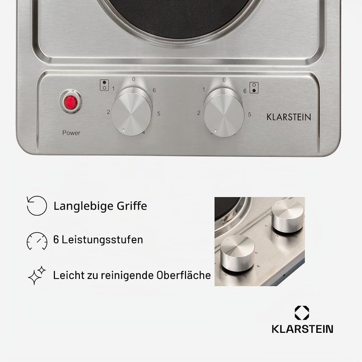 Klarstein Appetito Massekochfeld Einbau, Restwärmeanzeige, Drehknöpfe, 6 Leistungsstufen, Elektrisch