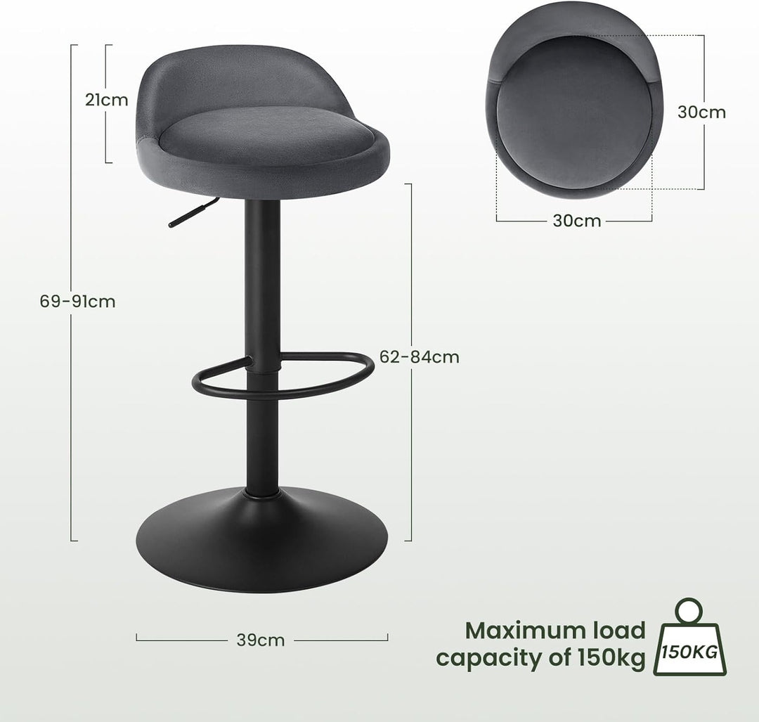 EUGAD Barhocker 2er Set 360° Drehstuhl Barstuhl mit Rückenlehne Fussstütze 120kg belastbar höhenvers