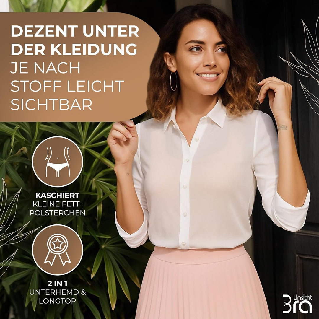 3er Pack Shape Damen Unterhemden Longshirt | Basic Wohlfühl Mikrofaser Damen Top ohne Bügel | Bauchw