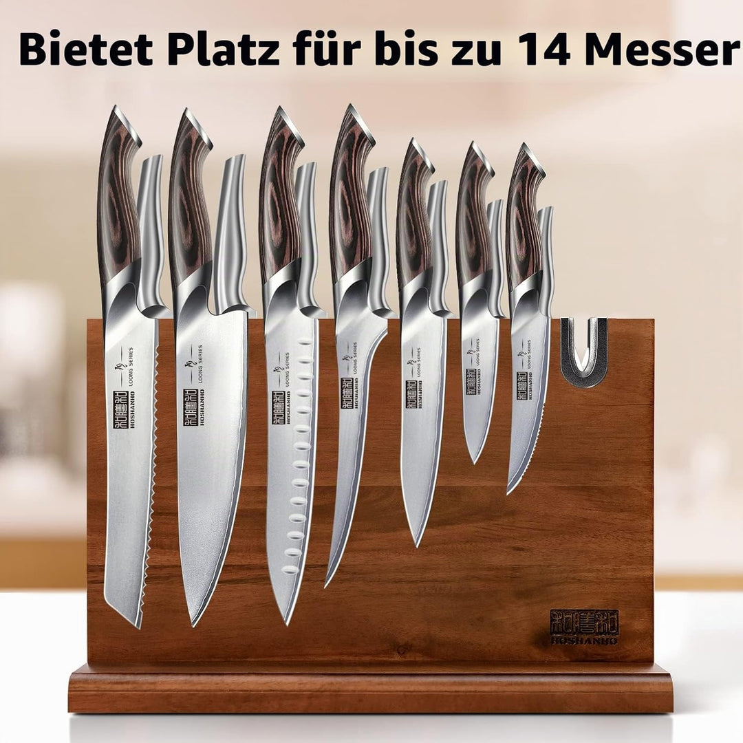 HOSHANHO Messerblock Magnetisch mit Schärfer, Doppelseitiger Starker Magnetischer Messerhalter, Natü