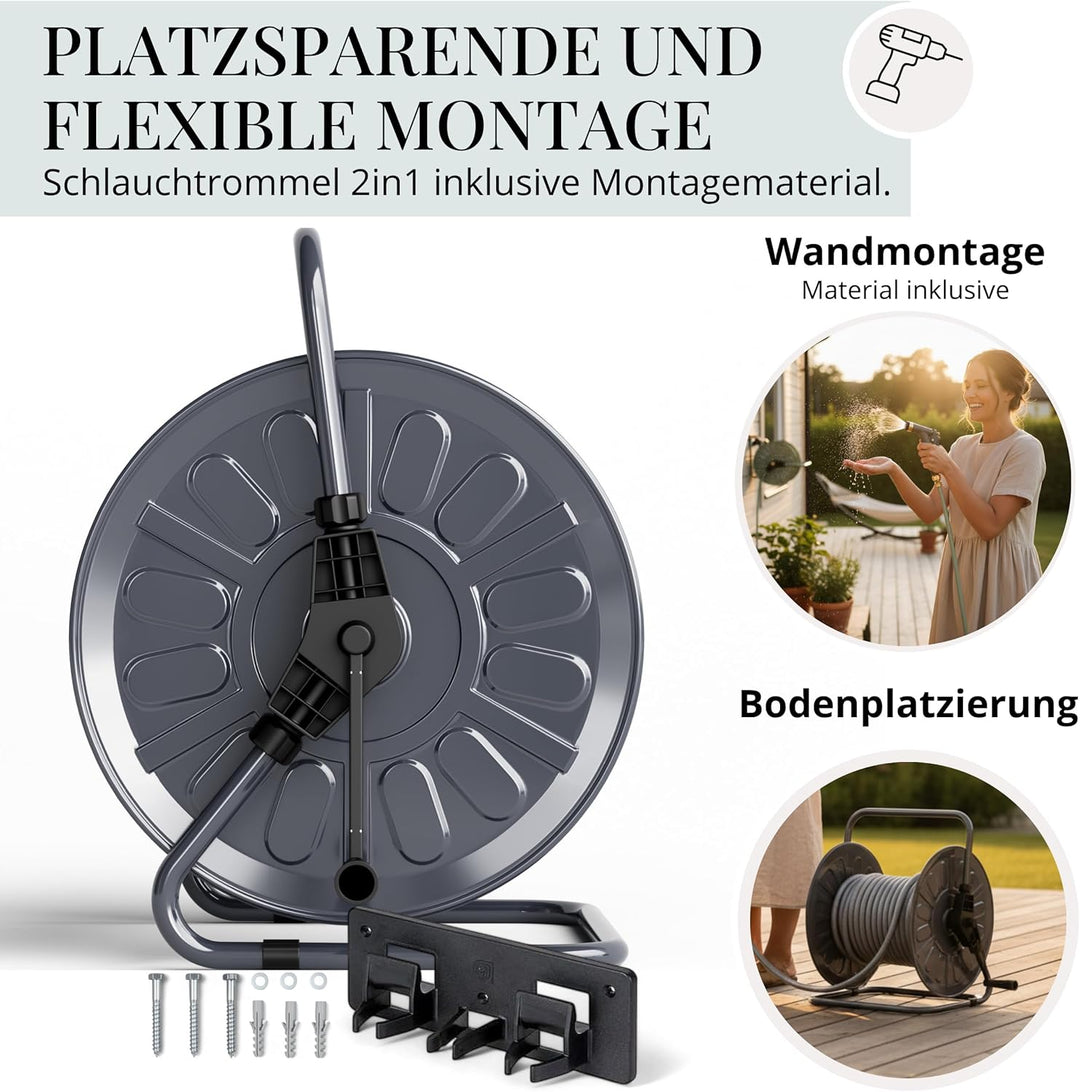 Livlig53 LIVLIG Schlauchtrommel Metall, Schlauchtrommel 50m Gartenschlauch, pulverbeschichtete Garte