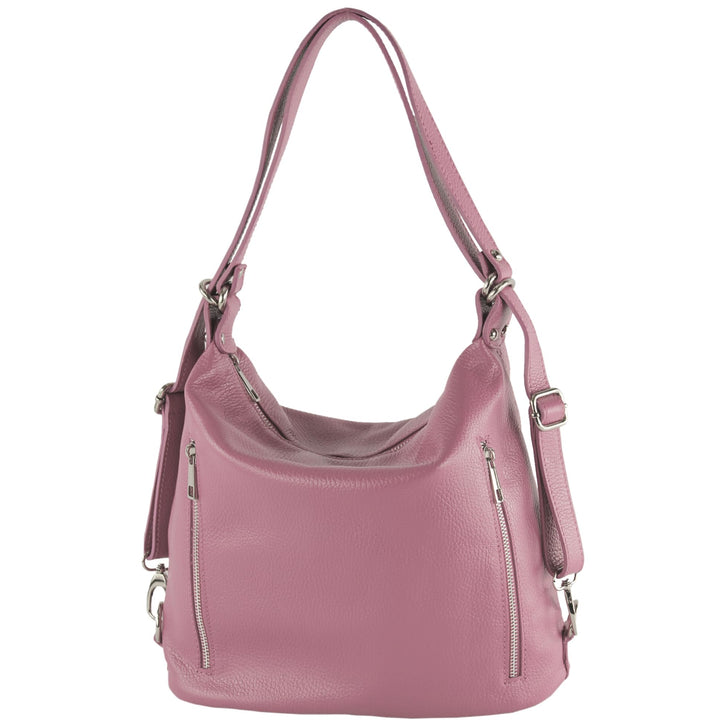 modamoda de - T249 - ital. Damen Rucksack Tasche 2 in 1 aus Leder Altrosa, Altrosa