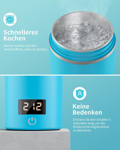 AIRMSEN Wasserkocher Klein mit 6 Temperatureinstellung, 500ml Mini Elektrischer Wasserkocher mit SUS