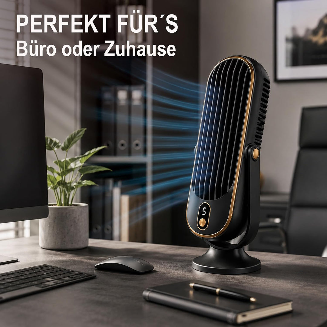 Bestlivings Tischventilator Akku Schwarz 5 Stufen leise | 1000 mAh, LED Display, 22 dB leise, USB-C