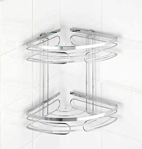 WENKO Eckregal 2 Etagen Premium Edelstahl, Edelstahl rostfrei, 26.5 x 27.5 x 19 cm, Glänzend Duo, Du