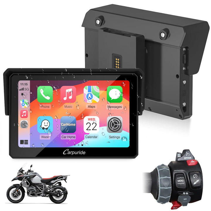 CARPURIDE W502BS Pro für BMW-Motorrad, CarPlay & Android Auto, Dual-Bluetooth, 5 Zoll Wasserdichter