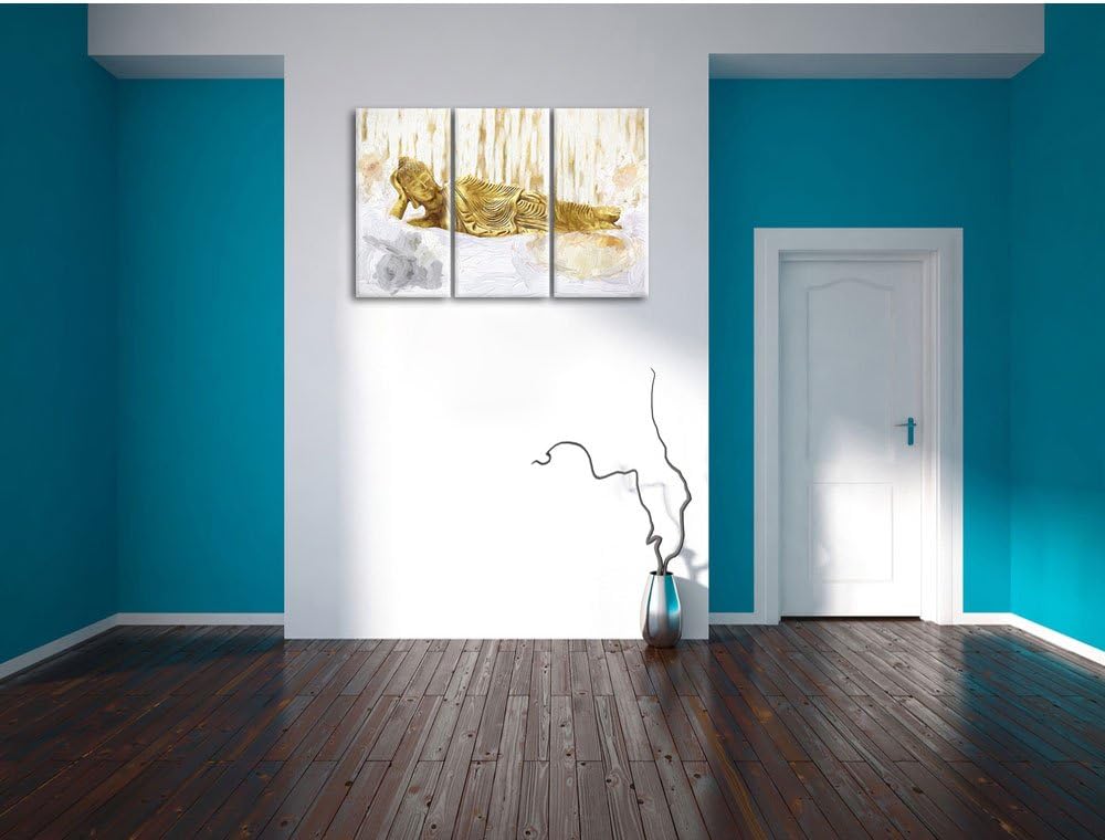 Pixxprint Goldener Buddha auf Handtuch Kunst als Leinwandbild | Grösse: 3 Teilig (120x80) | Wandbild