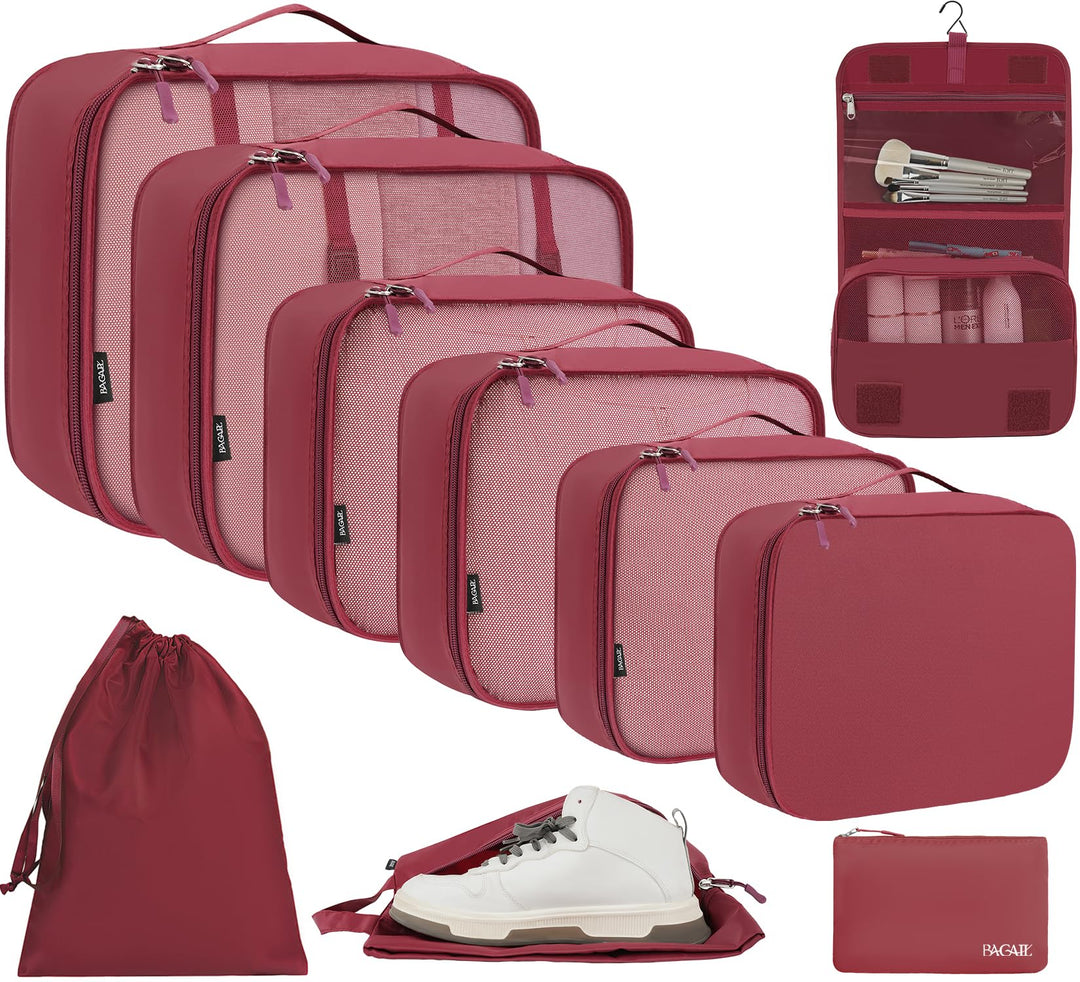 BAGAIL 10er-Set Packwürfel in verschiedenen Grössen Packorganizer für Reisezubehör Handgepäck Koffer