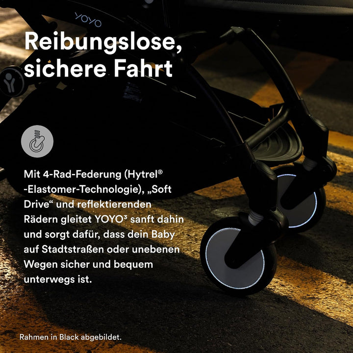Stokke YOYO3 Kinderwagen ab 6 Monaten - Inklusive weissem Rahmen, Schwarzem Sitzkissen + Verdeck - B