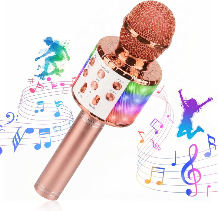 ShinePick Mikrofon Kinder Bluetooth, 4-in-1 Drahtloses Karaoke Mikrofon, Tragbare LED Microphone Spi