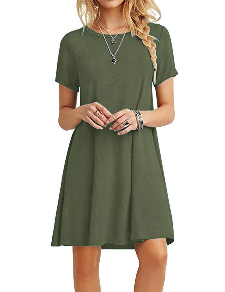 MOLERANI Damen Sommerkleider Casual T-Shirt Kurzarm Strandkleid Loose Swing Damenkleid Armeegrün S,