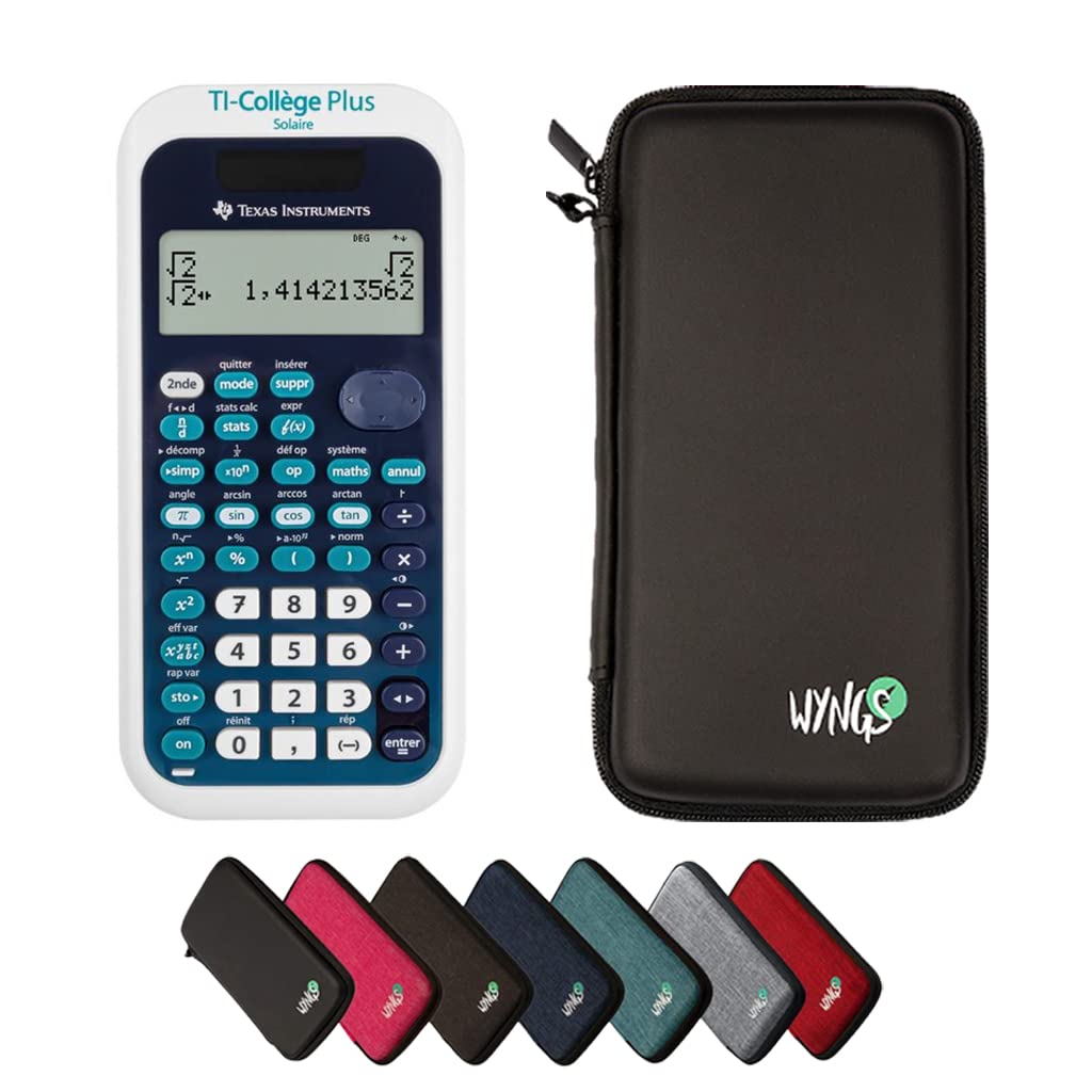 Calcuso Sparpaket: TI Collége Plus Solarrechner + Schutzhülle Wyngs schwarz + erweiterte Garantie vo