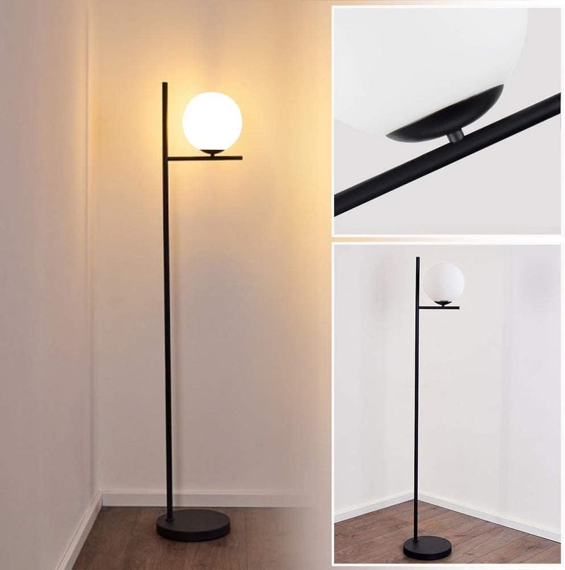 Depuley LED Stehlampe Wohnzimmer, Stehlampe schwarz mit Glaskugel & Fussschalter, E27 Fassung, Augen