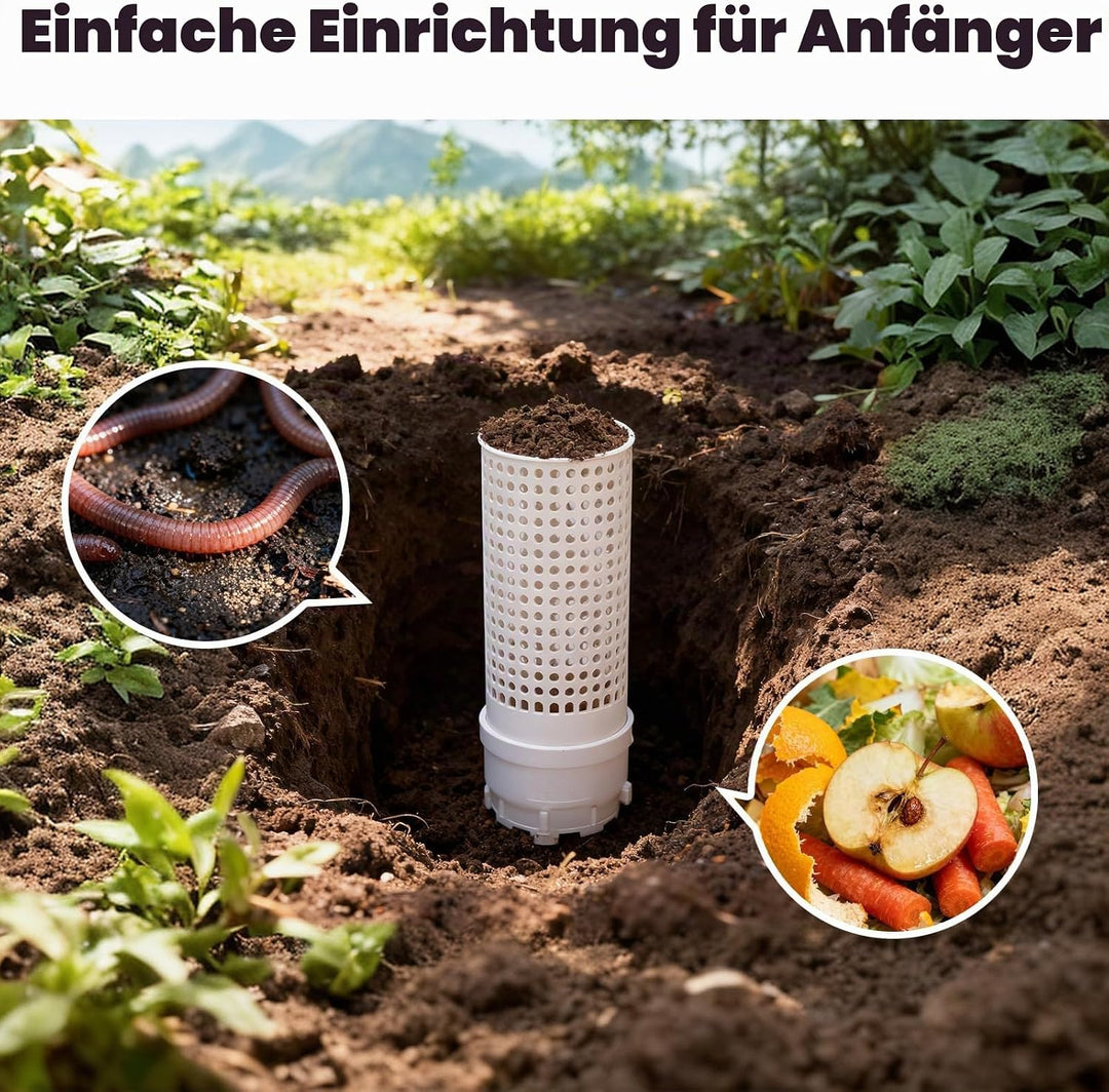 Wurmturm Garten – Mini Kompostbehälter für Outdoor &amp; Hochbeet – Bio Komposter mit Deckel und Belüftu