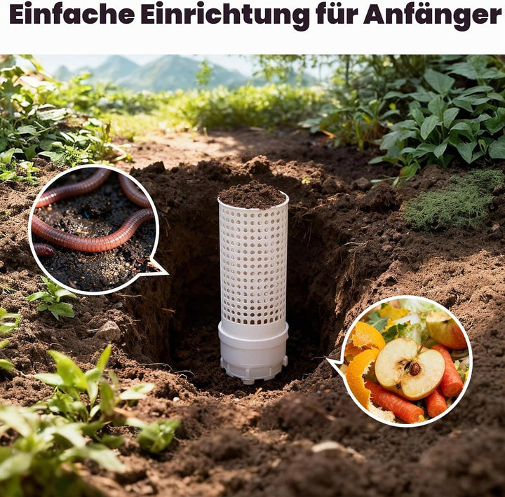 Wurmturm Garten – Mini Kompostbehälter für Outdoor &amp; Hochbeet – Bio Komposter mit Deckel und Belüftu