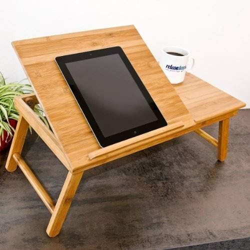 Relaxdays Laptoptisch aus Bambus HBT: 24 x 55 x 33 cm Beistelltisch, Natur &amp; Betttablett Bambus H x