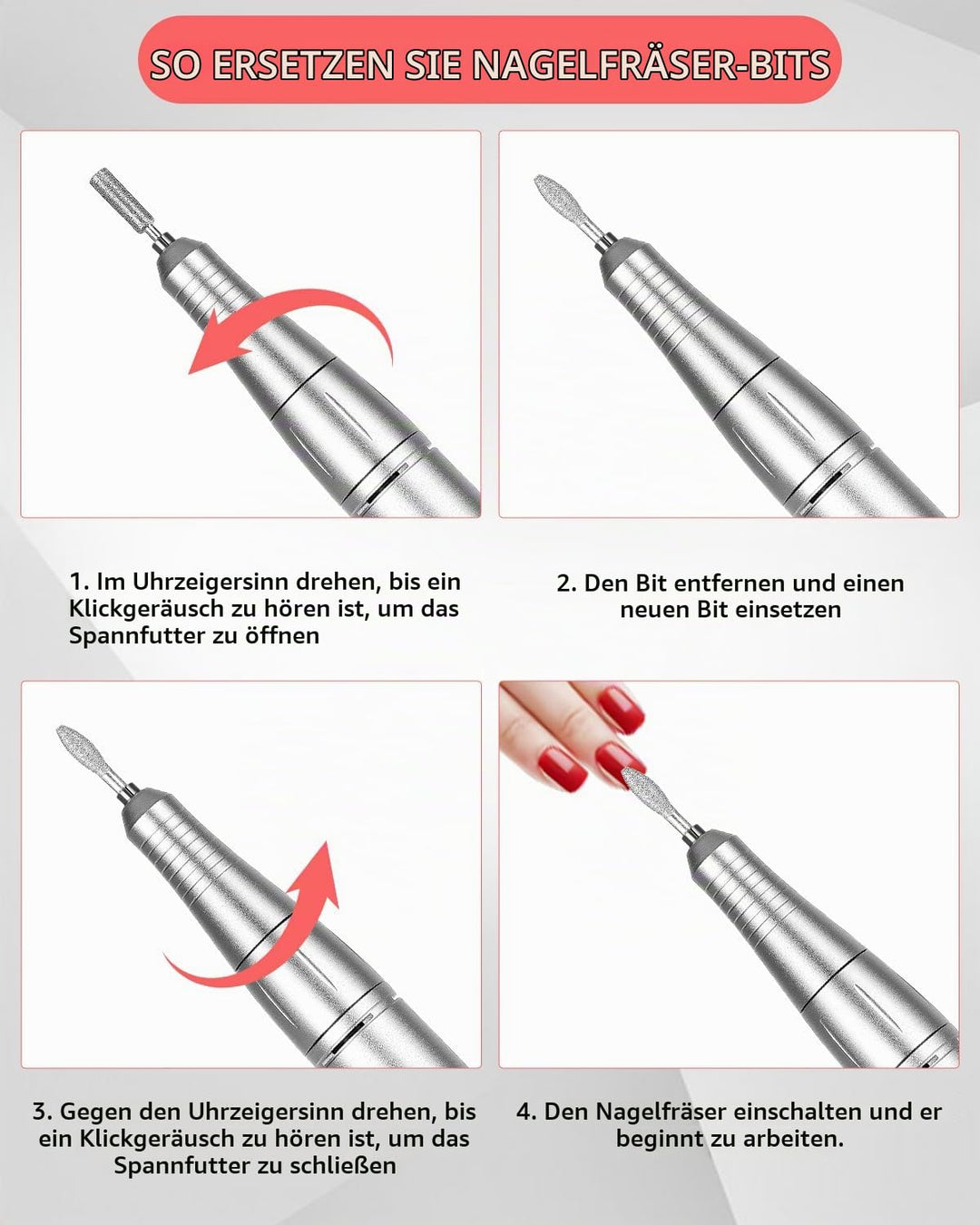 Nagelfräser, 45,000 rpm Fräser Für Gelnägel, Nagelfeile Elektrisch, 6 en 1 Elektrische Nagelfeile, N