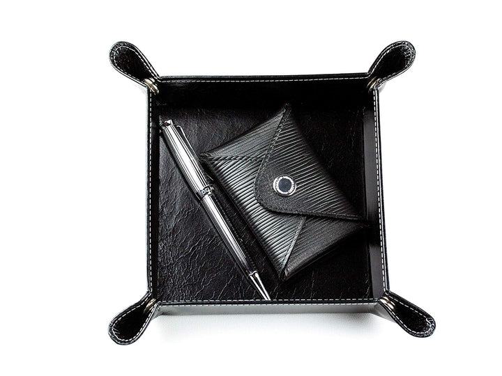 DELMON VARONE - Personalisierbarer Taschenleerer aus Premium Leder Anilin schwarz, Schlüsselschale i