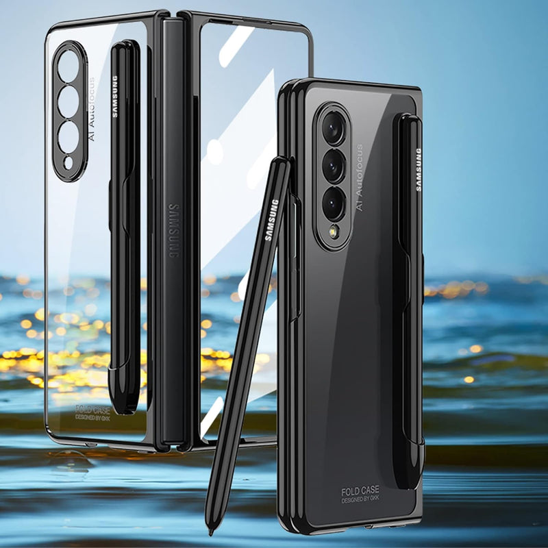 COQUE Samsung Galaxy Z Fold 3 Case Cover/Gorgeous Shiny Side Transparent Shell with Stylus Slot,Fold