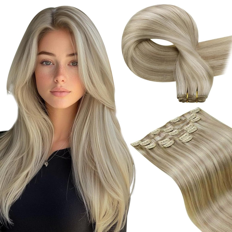 Hetto Clip Extensions Echthaar Blond Clip in Echthaar Extensions Remy Haarverlängerungen Clip in Ext