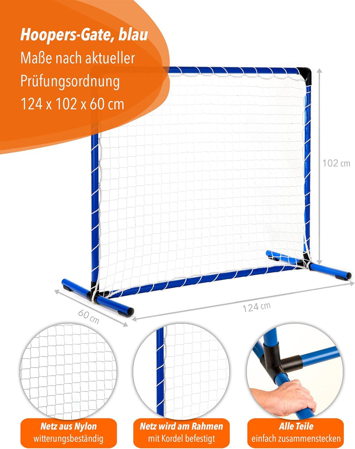 Hoopers-Gate – Blau – 100×90cm – mit weissem Netz – wetterfest & leicht – für Hoopers-Parcours, Blau