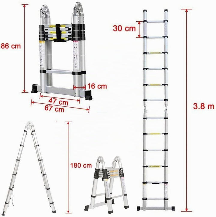 Klappbare Trittleiter, Teleskopleiter, Klappleiter, Klappleiter, aus Aluminium, maximale Belastung 1