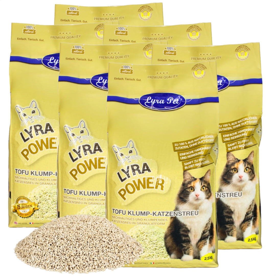 Lyra Pet® | 15 kg Tofu Katzenstreu | Parfümfreie Klumpstreu | 300% Saugkraft | Umweltfreundliches Na