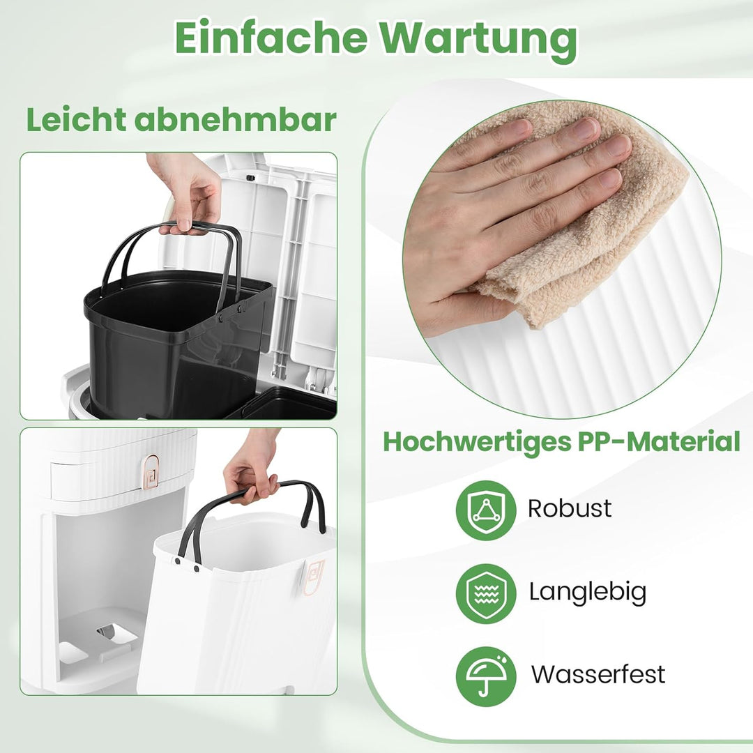 COSTWAY Mülleimer Küche, Mülltrennsystem 3 Fächer, 2 x 12L Inneneimer & 14L Treteimer, Abfalleimer m