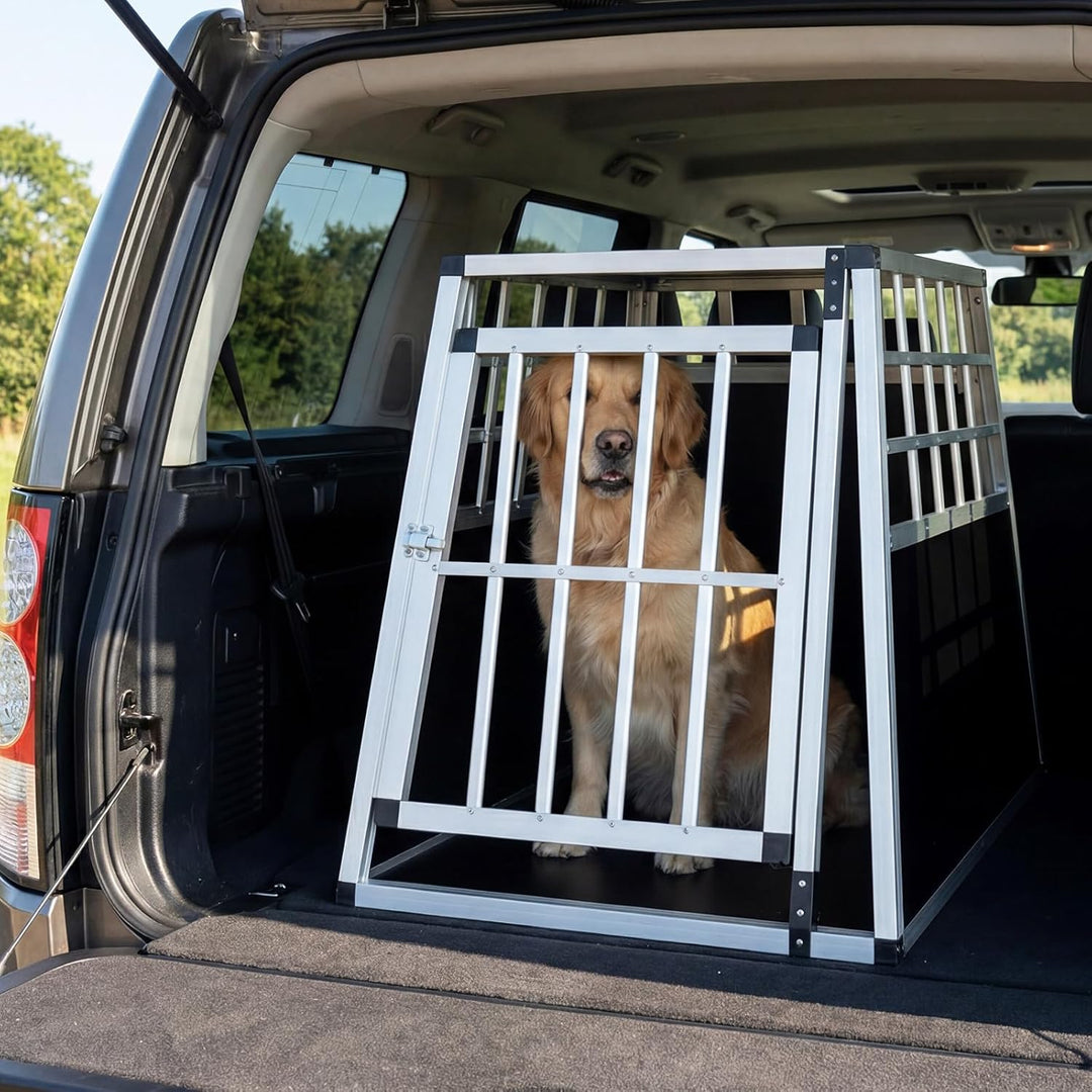 COSTWAY Hundetransportbox, Alu Hundebox mit abschliessbarer Tür, herausnehmbarer Trennwand, Reisebox