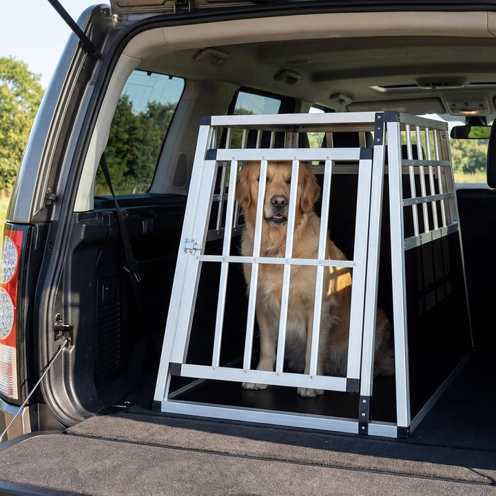 COSTWAY Hundetransportbox, Alu Hundebox mit abschliessbarer Tür, herausnehmbarer Trennwand, Reisebox