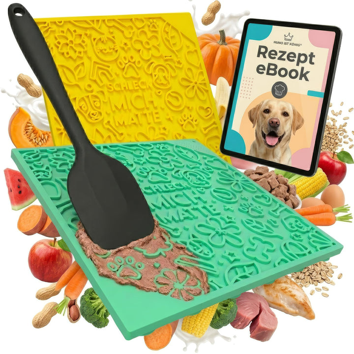 HUND IST KÖNIG® Leckmatte Hund mit patentierter Struktur + Saugnäpfe, Schleckmatte Hund 22x22cm [2 S
